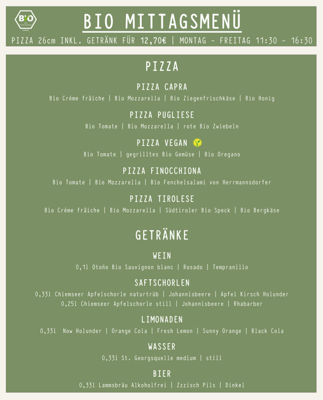 Speise und Weinkarte – Pizza Verde - Wir liefern Bio Pizza